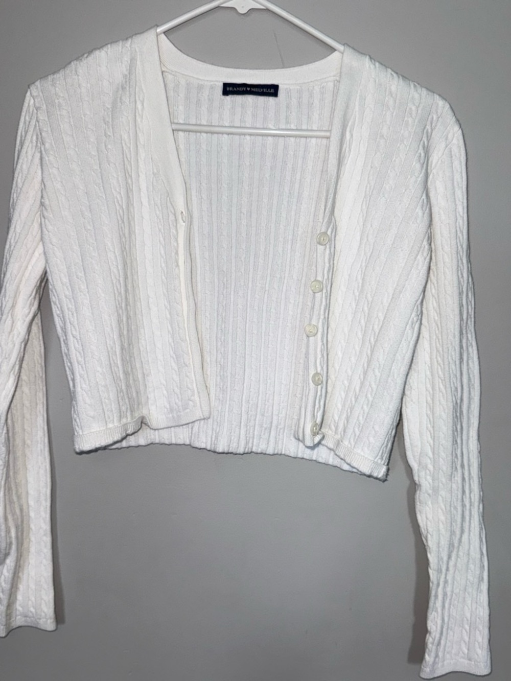 Brandy Melville White Cropped Cable Cardigan